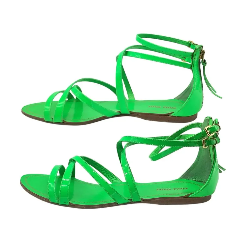 Miu Miu Strappy Sandals Women’s Size 8.5 Vernice Fluo in Neon Green
